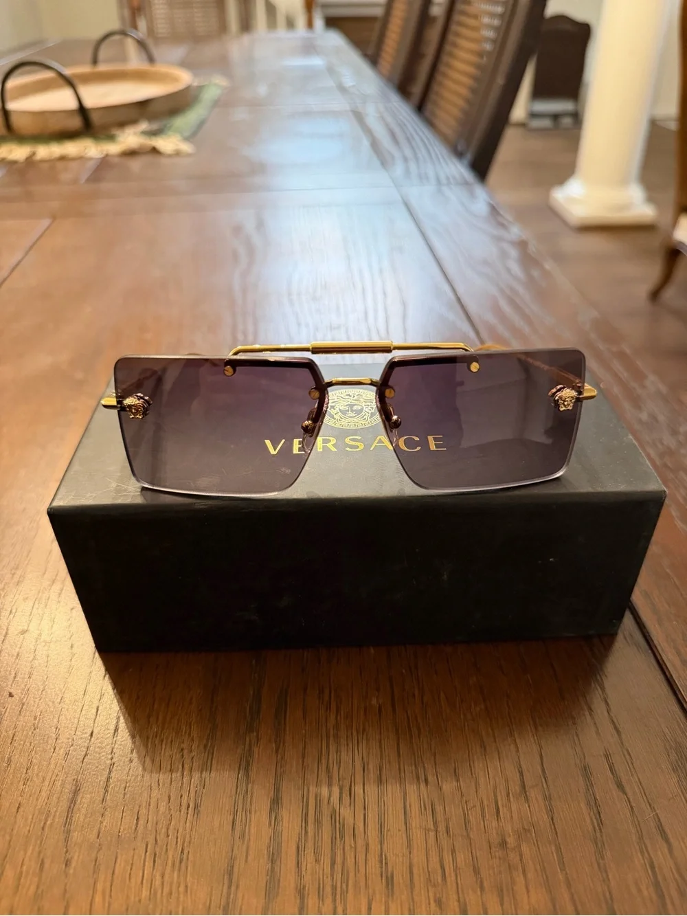 Versace Gold Frame Sunglasses with Purple Gradient Lenses